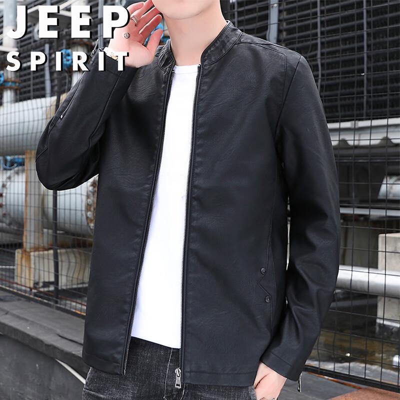 JEEP SPIRIT Men's Stand-Up Collar Casual Leather-Look Jacket