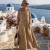 2026 new women's clothing, casual square collar 7-point sleeve cotton and linen solid color women's dress