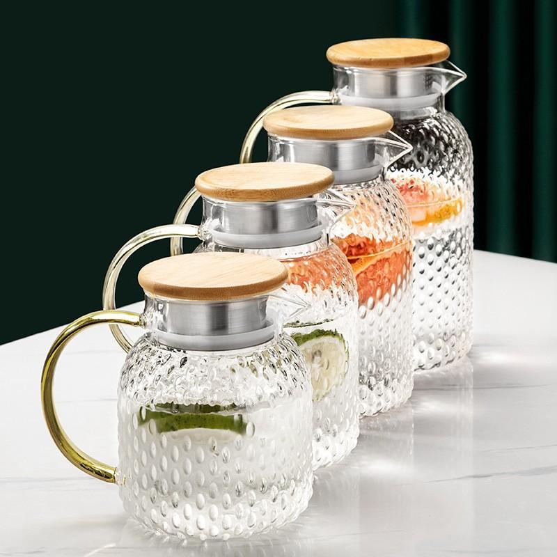 High Borosilicate Transparent Glass Household Hospitality Large Capacity Stainless Steel Lid Beverage Flower Tea Cold Fruit Juice Cold Water Kettle