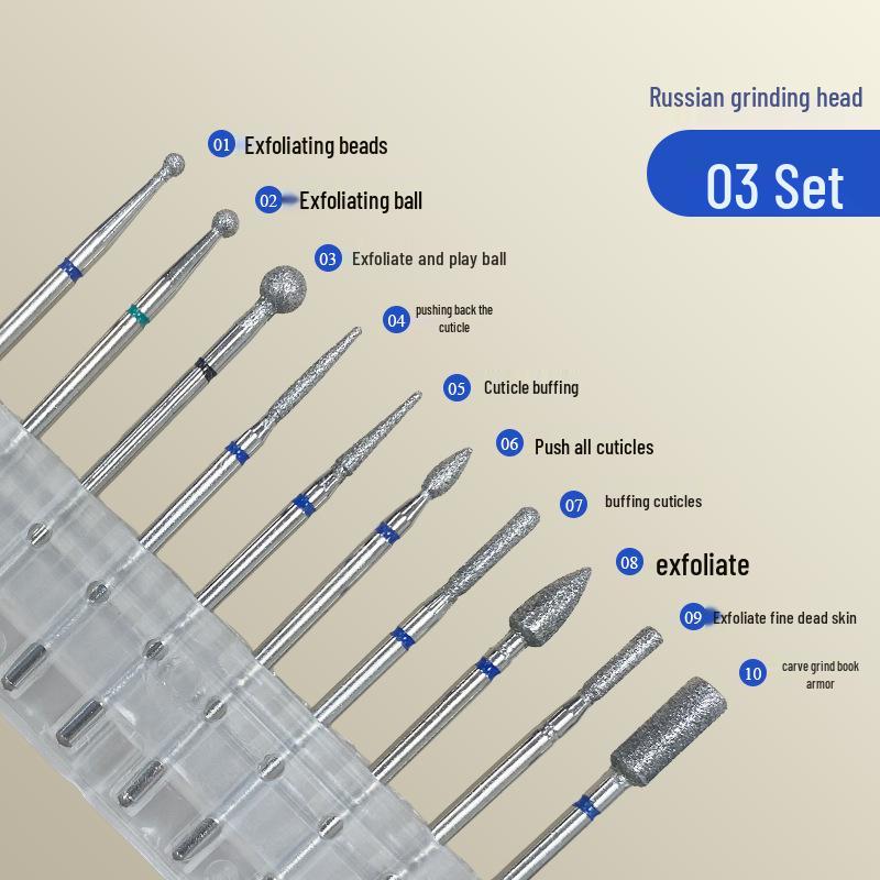 10-teiliges Nagelbohrer-Set: Diamantabrasive Nagelhautentferner und Silikon-Polierköpfe für Maniküre-Politur