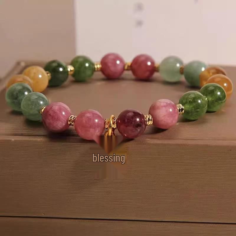 

Women s Retro Jade & Tourmaline Bracelet with Moon Rabbit Pendant and Blessing Card