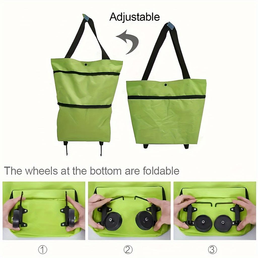 1pc Foldable Handbag, Small Trolley Large Supermarket Shopping Bag, Hand-drawn Grocery Cart Portable Bag