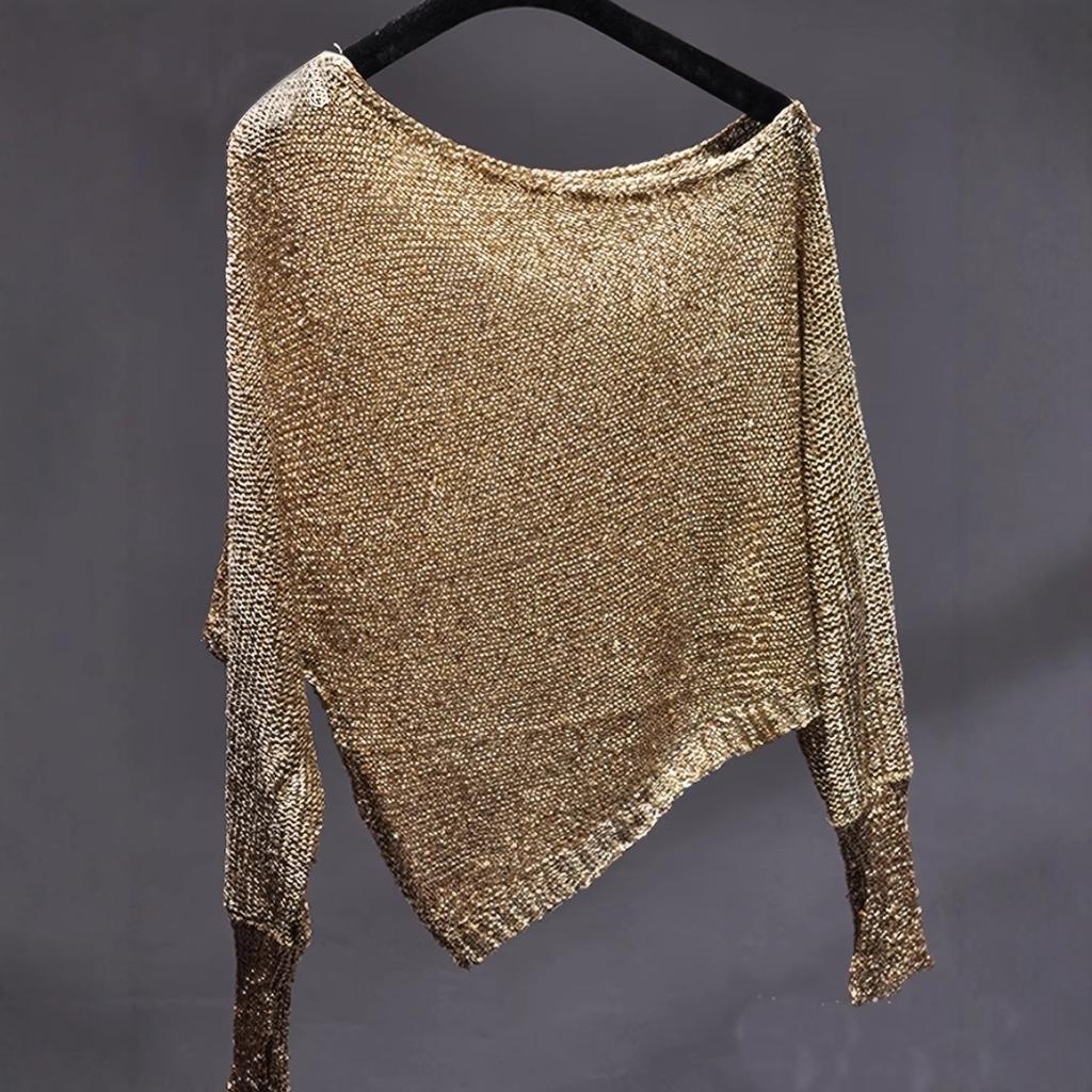 Forår Sommer Dame Hæklet Top med Udhuling Rund Hals Vidde Ærmer Solbeskyttelse Langærmet Sweater