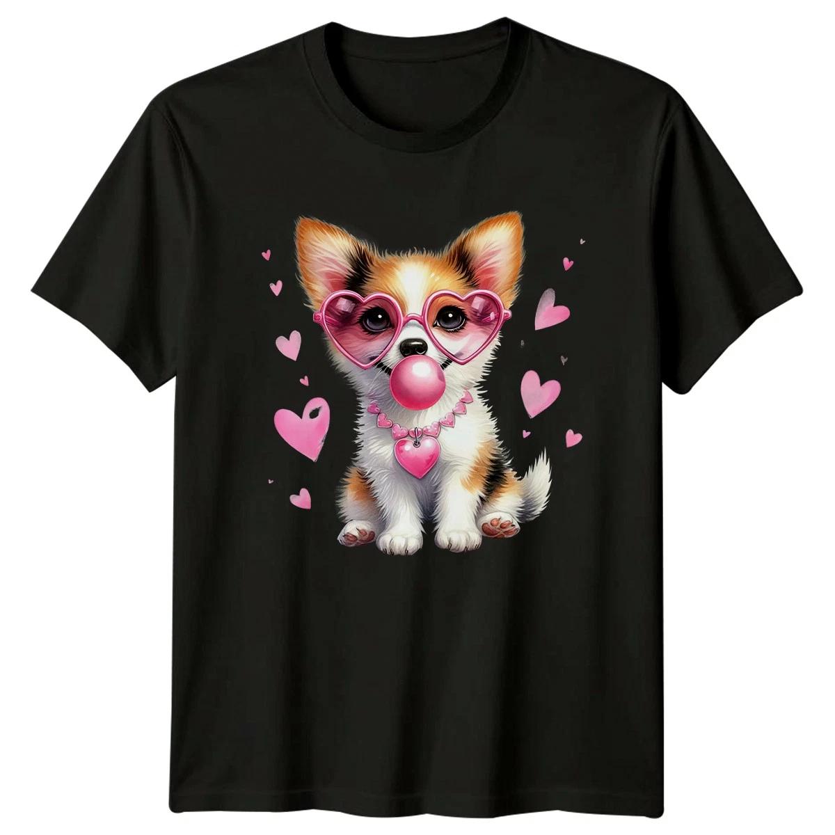 Puppy Heart Sunglasses Dog Animals Graphic Tee Mens Womens Unisex Top XS