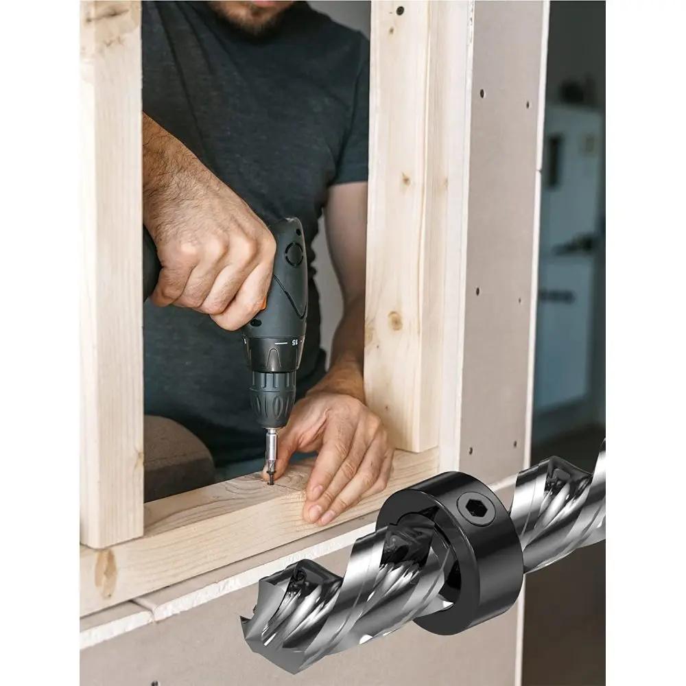 Drill Depth Stop Bit Collar Set Adjustable Positioner Limit Ring Set-Screws Woodworking Tool Allen Wrench Tighten The Stopper