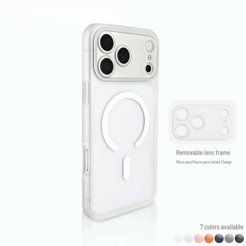 Compatible with Apple 17 Pro Max: Semi-Transparent Matte Magnetic Anti-Drop Protective Case with Detachable Lens Precision Cutouts.