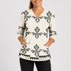 Women's Floral Print V-Neck Scrub Top with Pockets and Side Slits Three-Quarter Sleeve