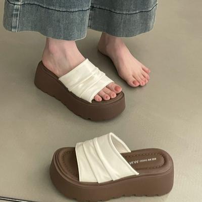 New Thick-soled High-heeled Women's Shoes for Summer Outerwear One-word Flip-flops
