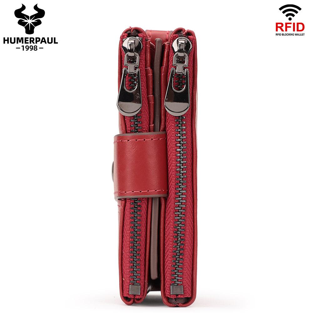 Humerpaul ארנקי נשים עור אמיתי RFID מחזיק כרטיס קצר קטן עם שרשרת ארנק מטבעות תיק כסף זכר איכות