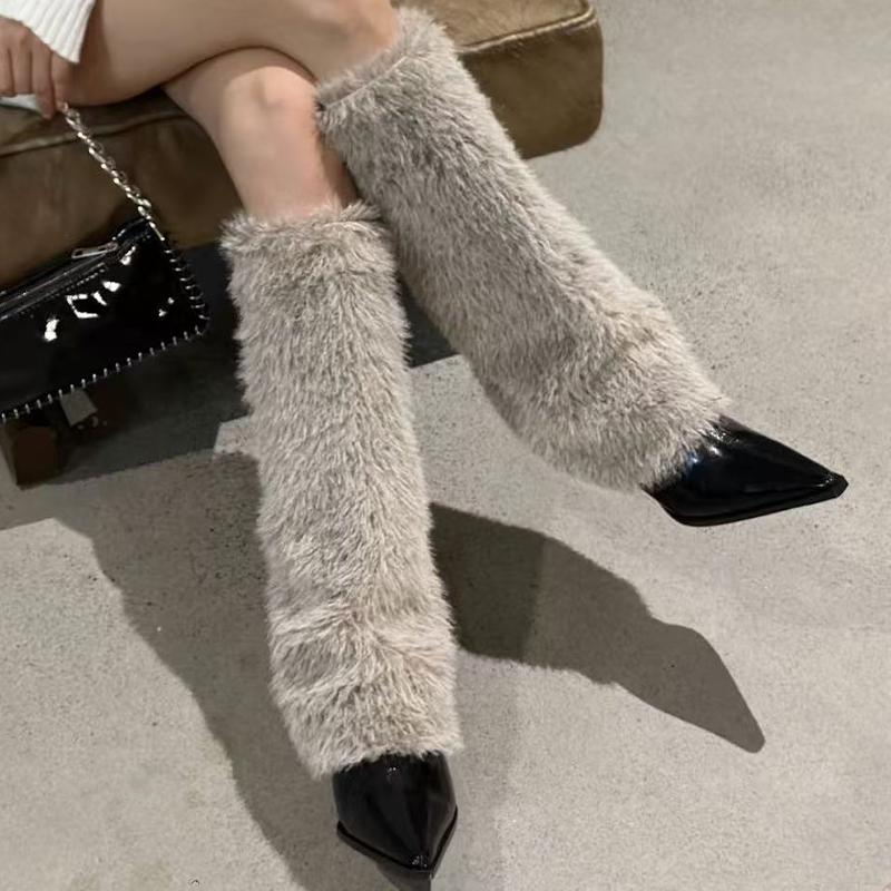 Mode Pelz Damen Hohe Stiefel Spitzschuh Hohe Absätze Luxusschuhe Warm Mode Frau Schneestiefel 2025 Designer Sexy Elegant Botas De Mujer