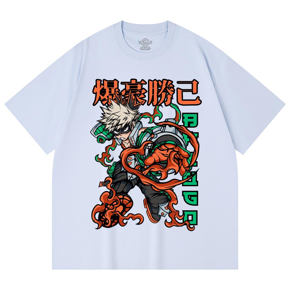 230 Gsm 100% Cotton My Hero Academia V14 Bakugo Print Unisex Heavy Cotton T Shirt