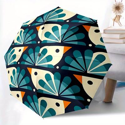 1pc Birds Pattern Automatic Open/close Folding Compact Umbrella, 8-Rib Sturdy Canopy, Lightweight Portable, Everyday Use, Gift, Outdoor Umbrella, Trav