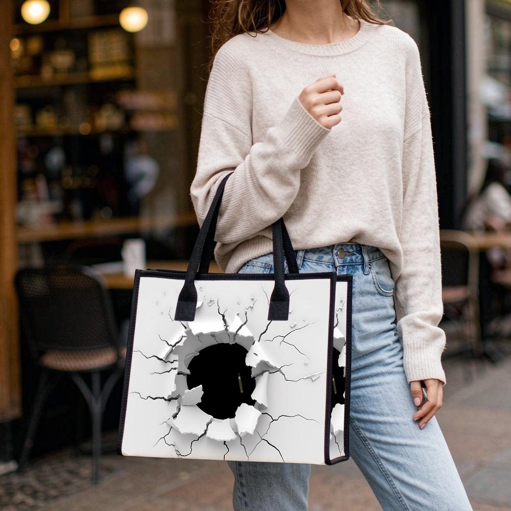 Crack Print Fashion Tote Bag Large Capacity Casual Shoulder Bag for Daily Use