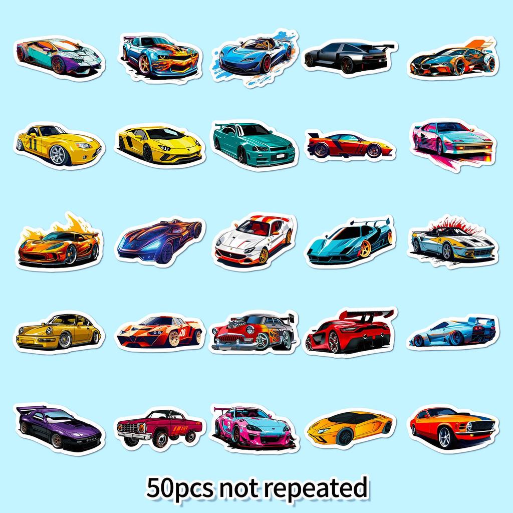 50 Sheets Cool Racing Kids Cartoon Stickers for Suitcase, Car, and Computer - Personality Graffiti Design