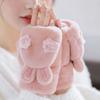 Women Winter Plush Gloves Thickened Warm Fuzzy Rabbit Mittens Girls Convertible Winter Fingerless Mittens