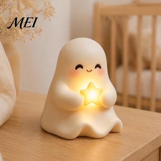 Autumn Seasonal Home Decor Halloween Cute Light Up Ghost Decoration, Small Statue Night Light, LED for Kids Room Resin Table Decoration Indoor,