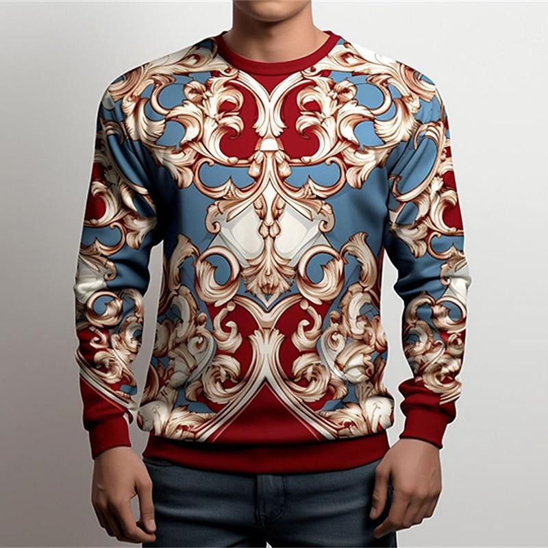 

Autumn Pullover Sweatshirt For Men Florals Graphic Print Long Sleeve Tops Oversized O-Neck Golf Pullover Casual Male Sweatshirts 4XL
