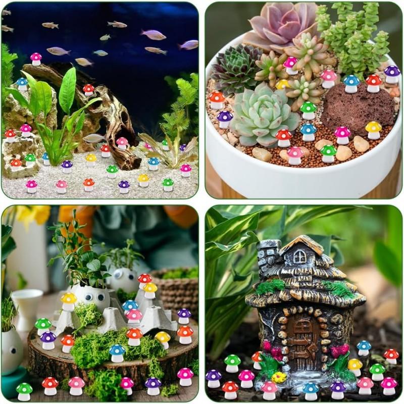 50/100pcs Mini Resin Mushroom 8 Colors Small Mushrooms for Dollhouse Decor Micro Fairy Garden Landscape Aquarium Tiny Toys