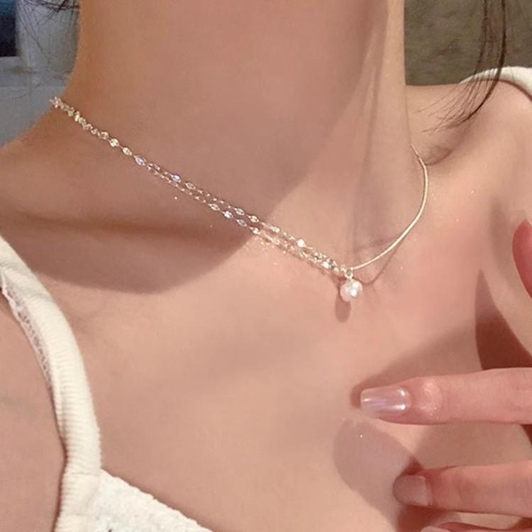 

ANENJERY Геометрическое сращивание искусственного жемчуга кулон ожерелье для женщин легкий роскошный нишевый высококачественный ключичный цепочка ювелирные изделия подарок белый