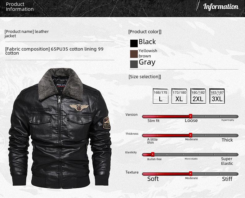 Men's Autumn/Winter PU Leather Motorcycle Jacket, Lapel, Plus Velvet, Trendy Large Size