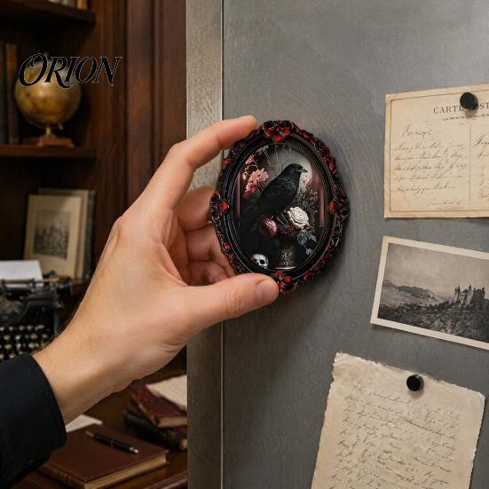 Vintage Oval Photo Frame Decor Halloween Gothic Refrigerator Magnet, Retro Fridge Magnets, Distressed Unique Party Favors Dark Style Whiteboard
