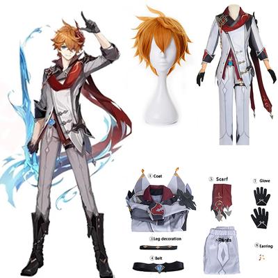 Anime Tartaglia Cosplay Costume Childe Genshin Cosplay Peruca Conjunto Completo Roupas Brinco Traje de Festa de Natal