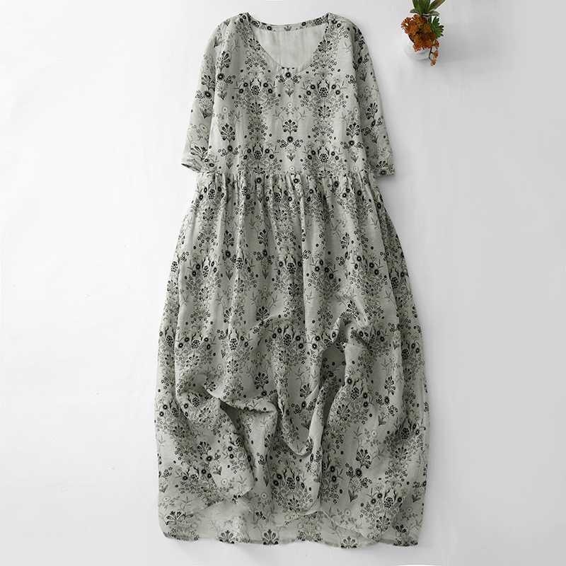 

Summer round neck seven quarter sleeve floral dress for women 2XL
