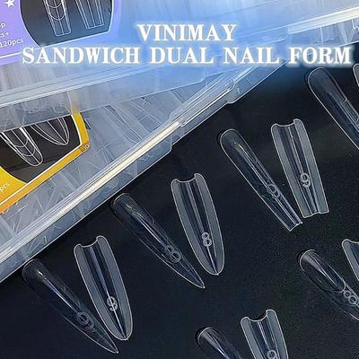 240 Pcs Sandwich Dual Nail Forms 15 Size Extensions-Dual Forms Top Bottom Mold Long Coffin Almond Nail Art Forms Manicure Tool
