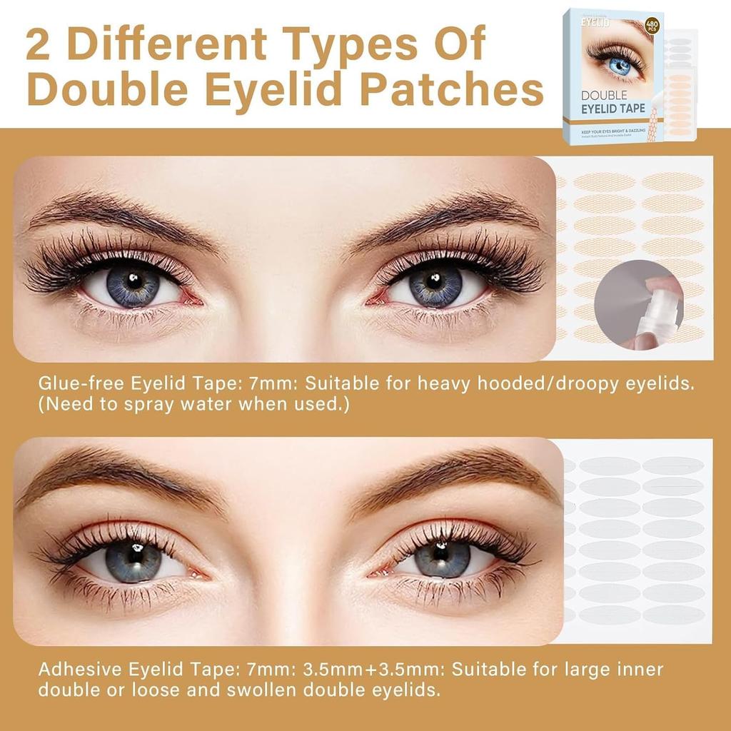 Double Eyelid Tape, Invisible Eyelid Tape, 2 Different Types of Eyelid Lifter Strips, Waterproof & Long-Lasting Eye Shaping Strips for Instant