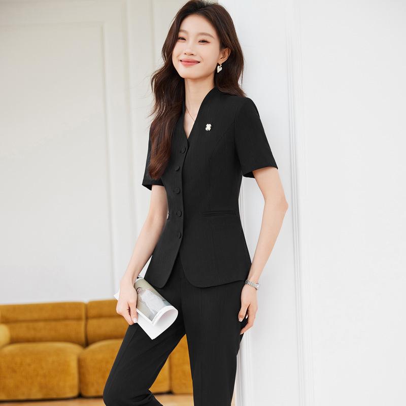 Women's Summer Short-Sleeved Suit Skirt Set - Professional Beautician and Salon Reception Workwear