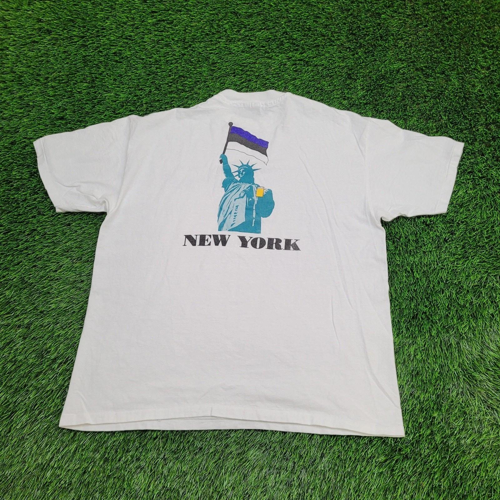 Vintage 90s Funny Liberty Shirt L/XL 23x27 White New-York USA S