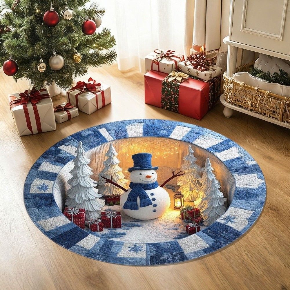 2D Flat Printed 3D Illusion Rug Santa Claus Xmas Home Decor Round Vortex Carpet  Indoor