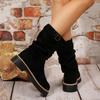Western Cowboy Boots Stacked Boots for Women 2025 New Autumn and Winter Retro Bombing Street Knight Boots Boots