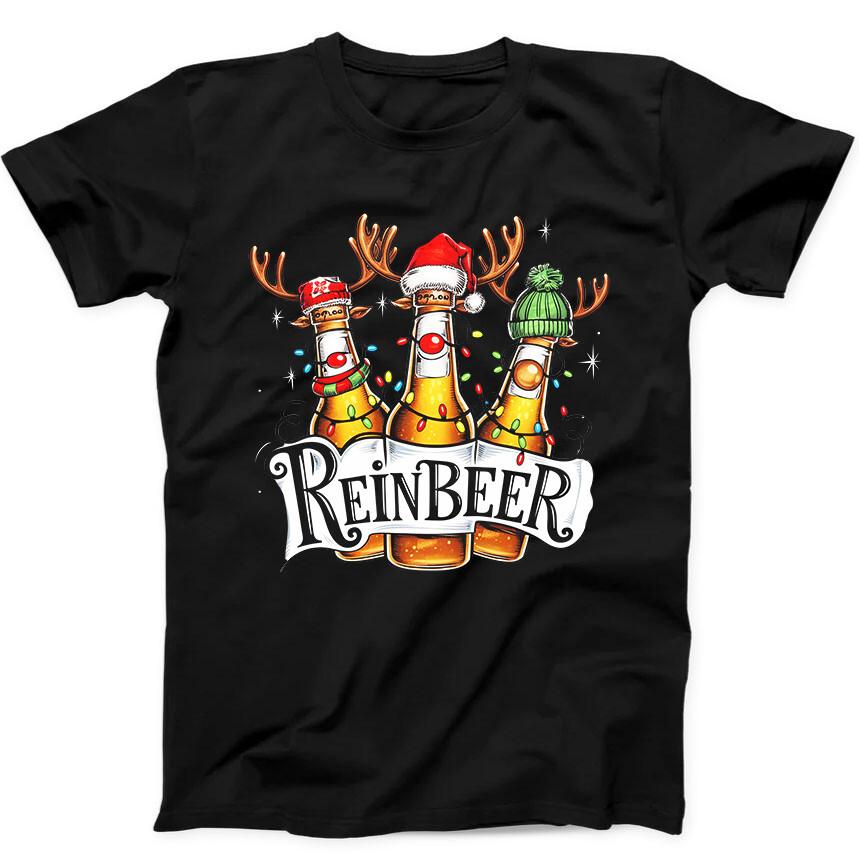 

Beer Christmas Party Reinbeer Santa Reindeer Funny Gift Black T Shirt 235 M