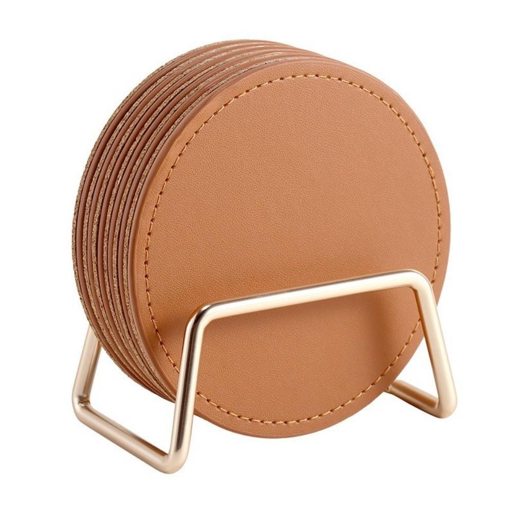 Holder Set Drink Cup Mat Waterproof Coffee Mug Cushions Elegant PU Leather Cork Coaster  Bar