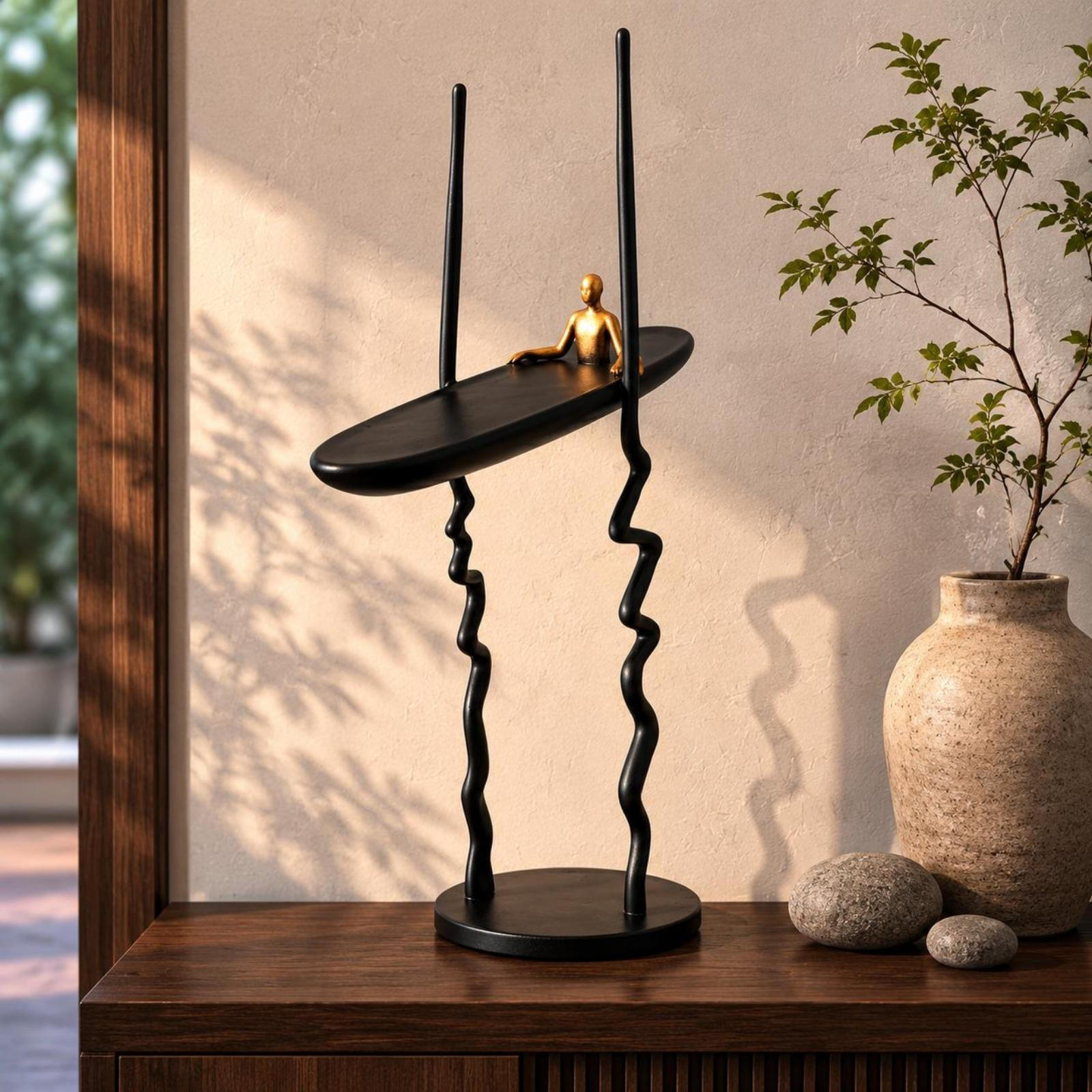 Sailing Person Ornament Wavy Supports Metal Decorative Figurine Seated Figure Boat Sculpture золотой