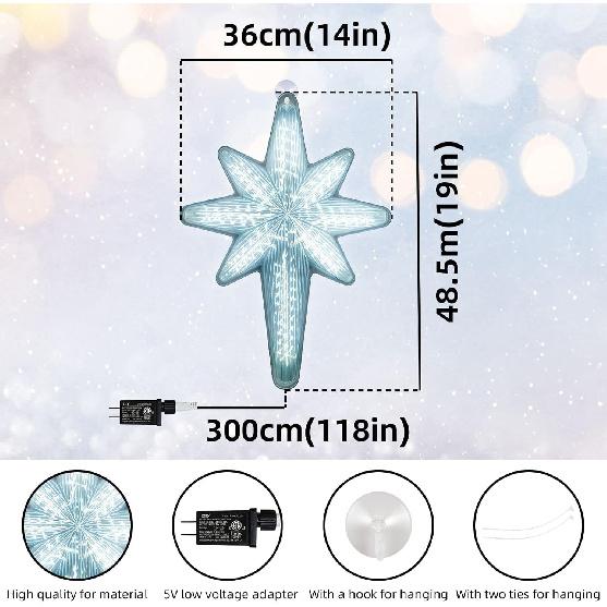 20" 44 LED Bethlehem Star with Movement,3D Bethlehem Star Digital Flash-Shooting Star - Hanging Outdoor Christmas,Use for Holiday Decoration, Porch
