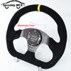 D Shape 13inch 320mm Flat Suede Leather Racing Steering Wheel Yelllow Red