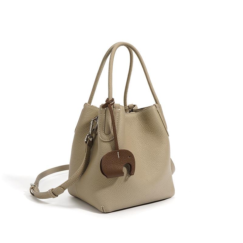 New Handbag for Women, Top Layer Cowhide Vegetable Basket Bag, Commuting High-end Feel, Leather Crossbody Bucket Bag for Women