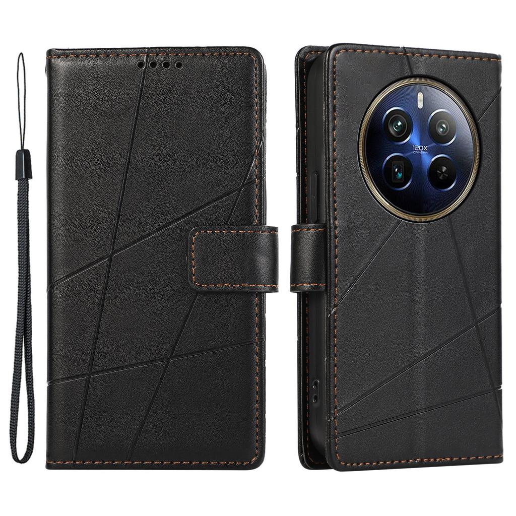 DF-06 For Realme 12 Pro 5G/12 Pro+ 5G Wallet Case PU Leather Line Imprinted Flip Phone Cover