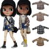 For Blythe Doll Clothes Plaid Shirt Jeans Short Pants for Ob24 Ob22 Azone Doll Outfit Denim Pants