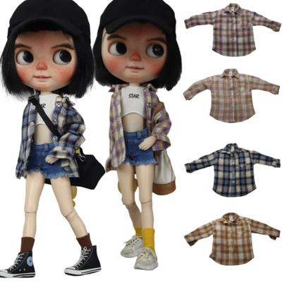 Für Blythe Puppenkleidung Kariertes Hemd Jeans Kurze Hose für Ob24 Ob22 Azone Puppenoutfit Denimhose