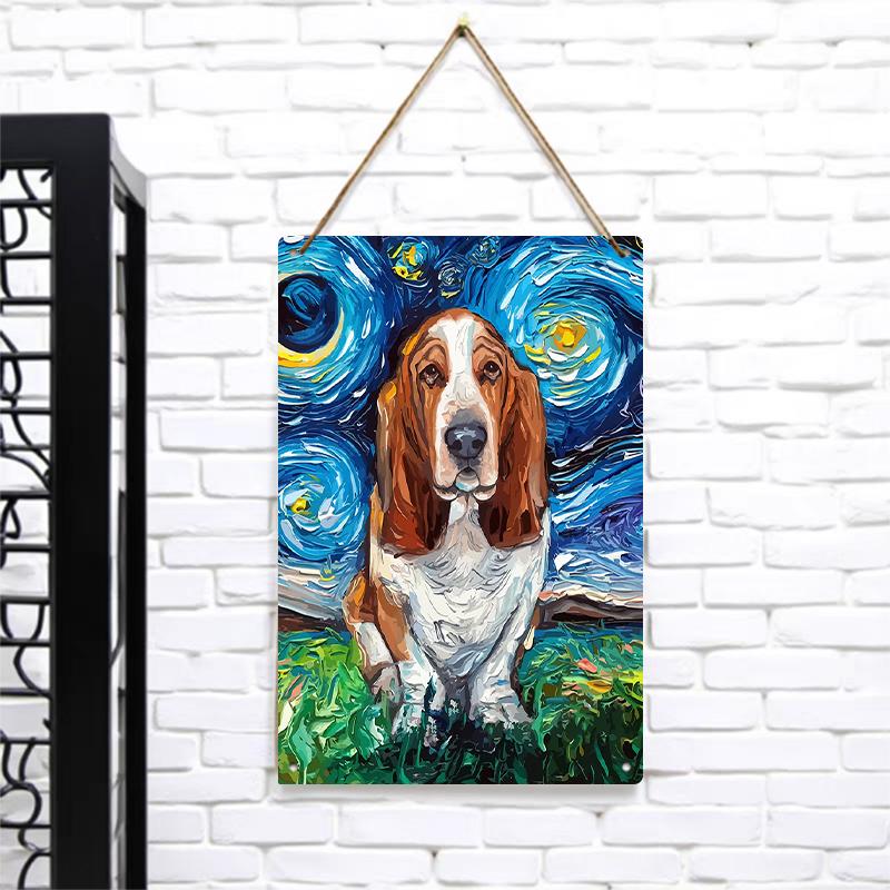 Van Gogh Starry Night Basset Hound Metal Wall Art Modern Home Decor Living Room Bedroom Decoration Painting