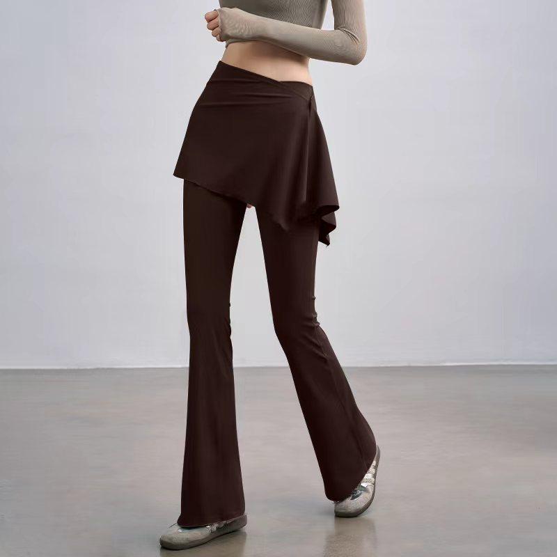 Dámské dvoudílné kalhoty s vysokým pasem a rozšířenou sukní na jógu - Zeštíhlující, zakrývající boky, fitness kalhoty na jaro/léto