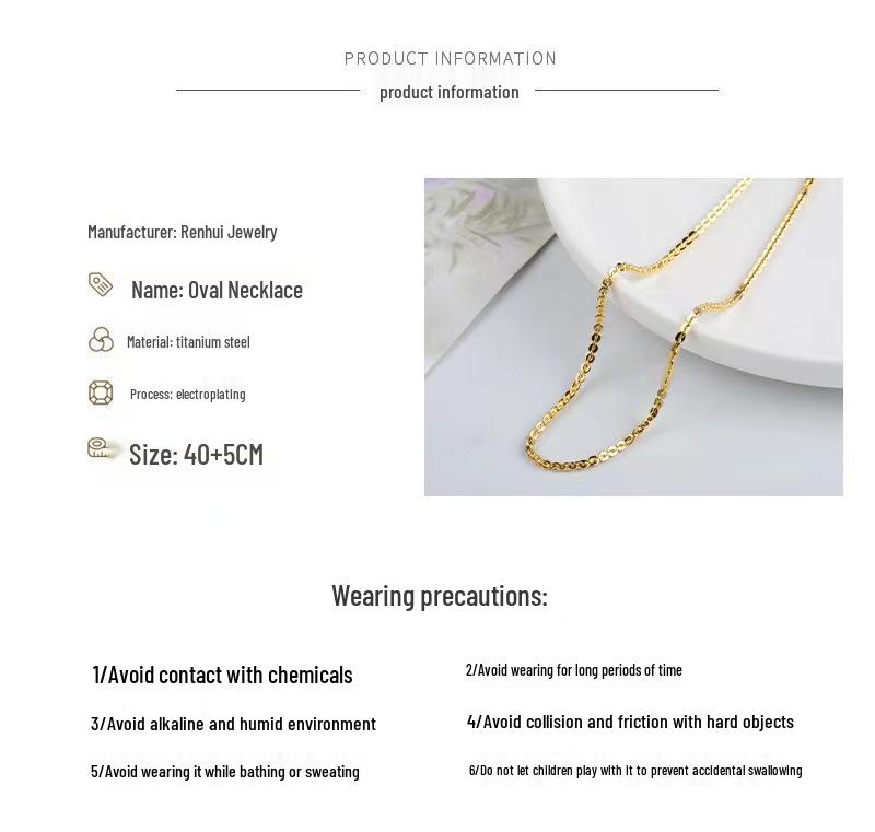 Women's Korean Style Simple Oval Titanium Steel Necklace - Non-Fading Clavicle Chain Accessories