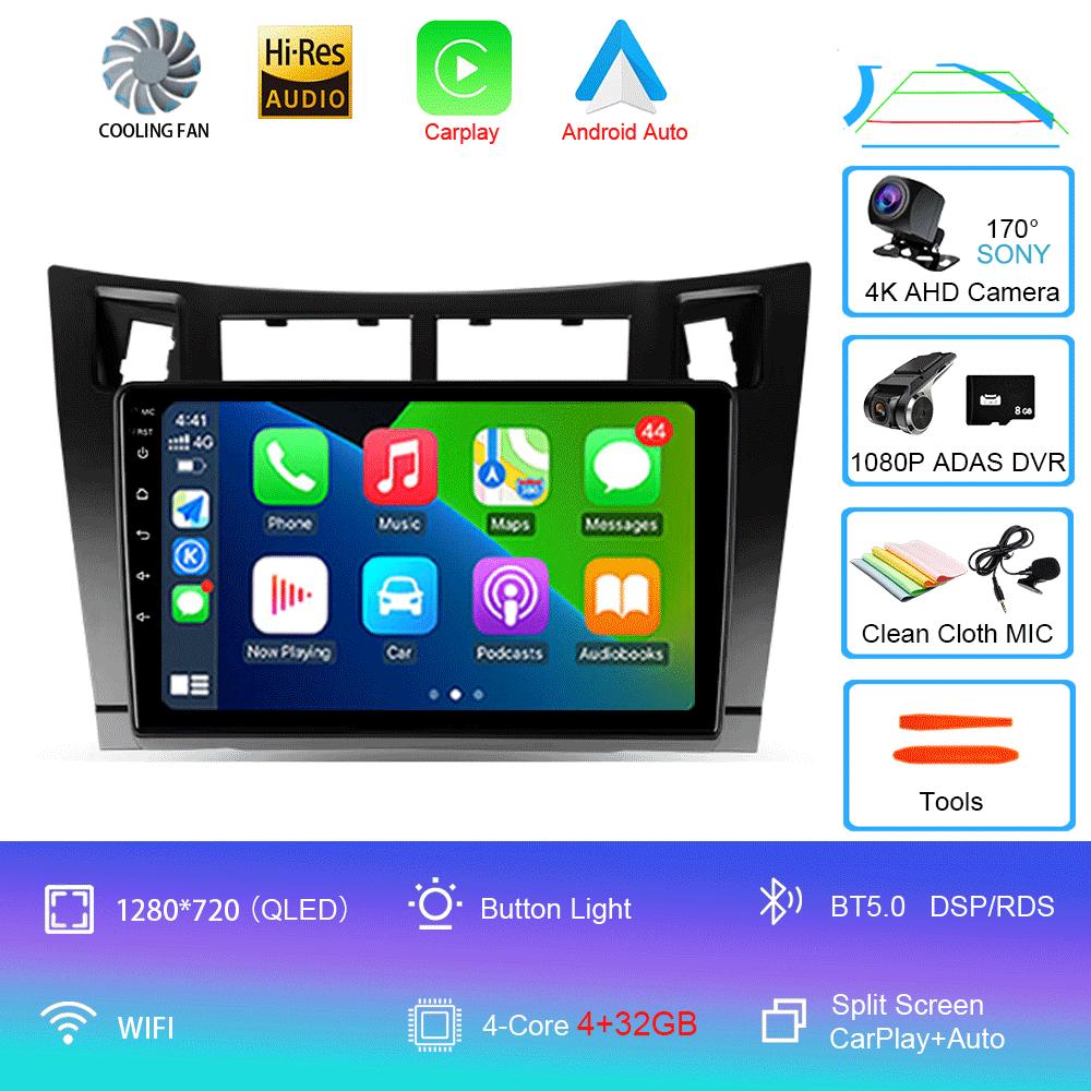 Car radio Android 14 Navigation Multimedia Player For Toyota Yaris 2005 - 2012 Carplay Auto Stereo video GPS 2 din DSP WIFI+4G