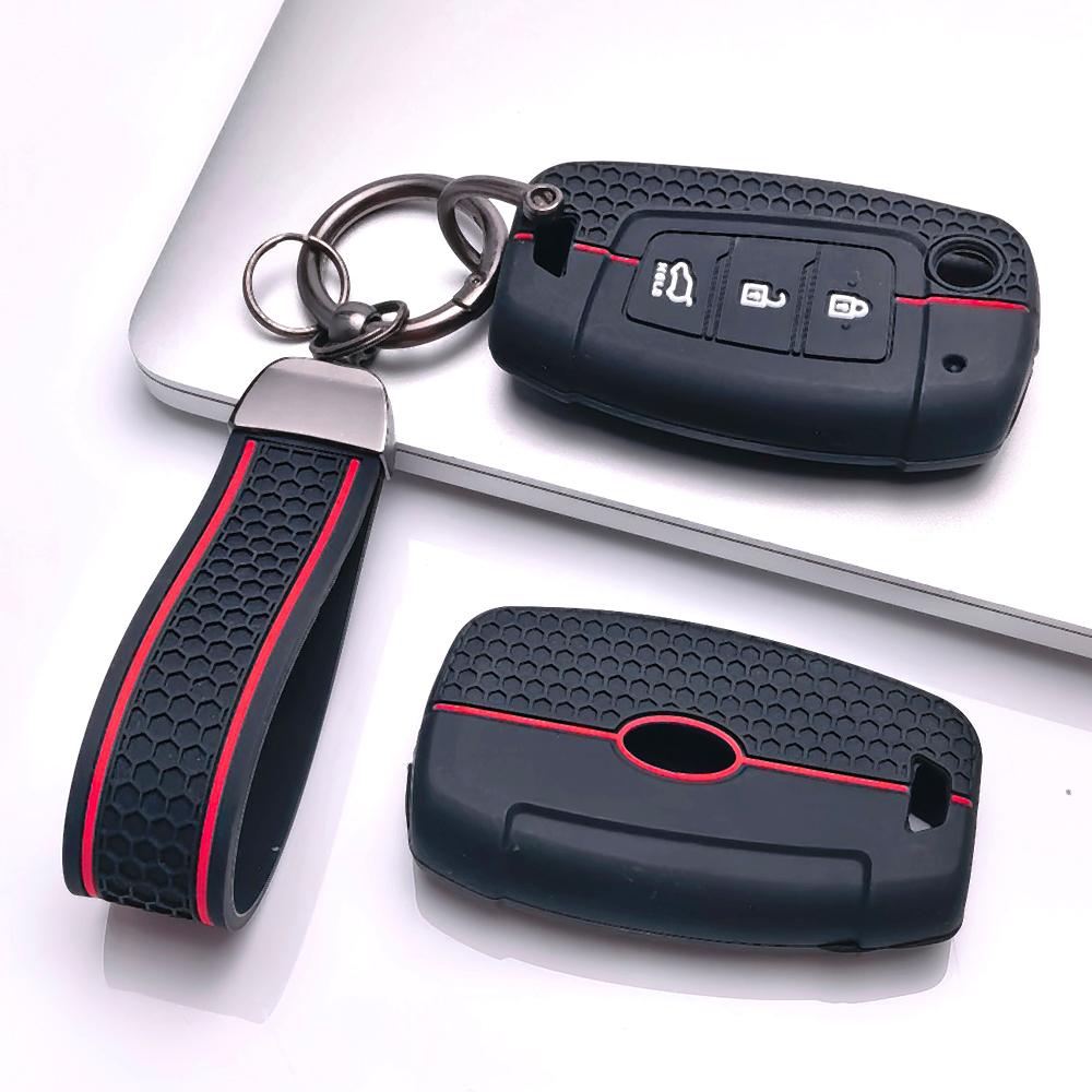 Silikon Klappschlüsselanhänger mit Schlüsselring Kompatibel mit Kia Forte Rio, Passt für Hyundai Rio Sportage Sorento Elantra Tucson Forte Soul Optima Sonata