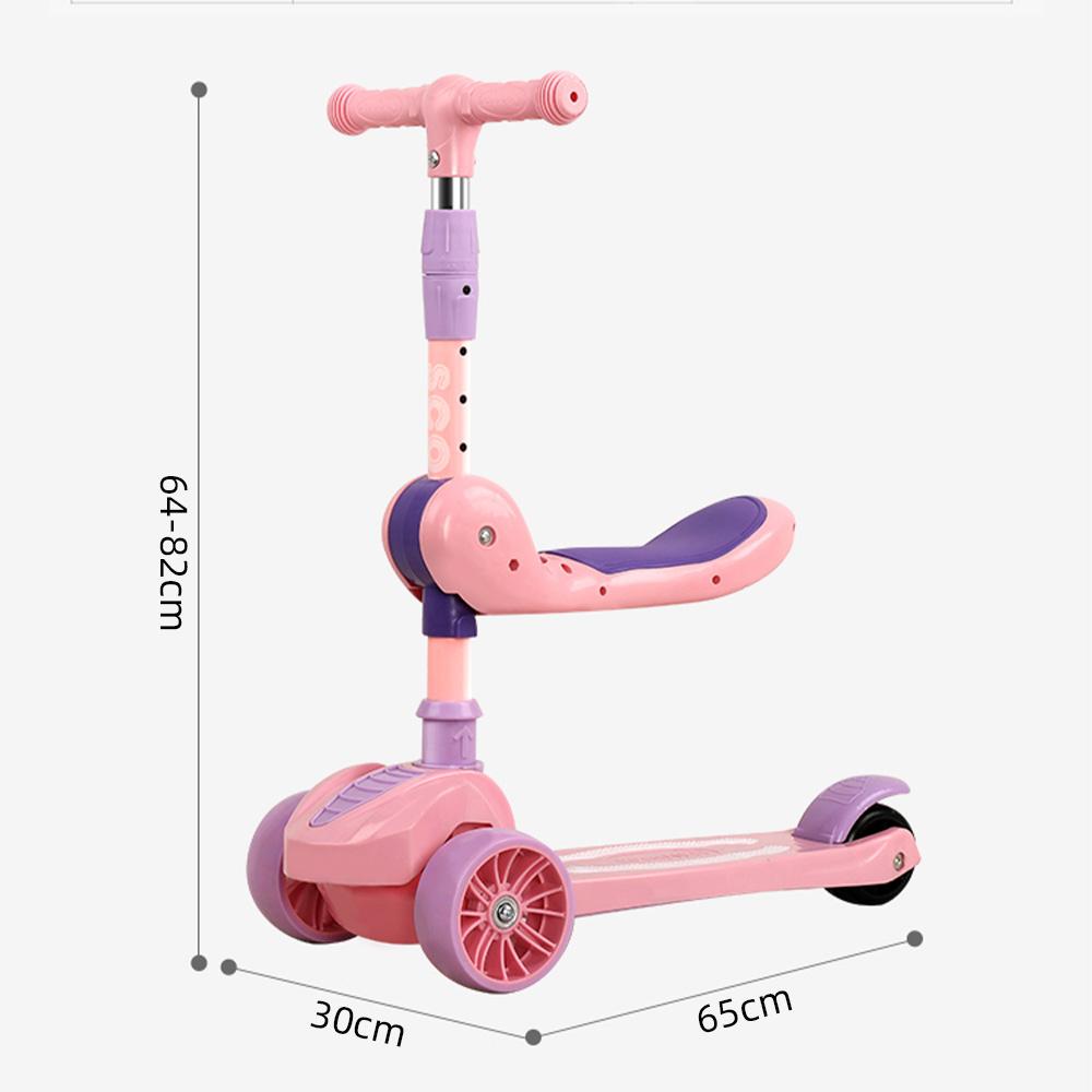 

3-колесные самокаты для детей, езда сидя или стоя, с откидным сиденьем, регулируемой высотой, широкой палубой, мигающими колесами, для детей от 3 до 12 лет розовый