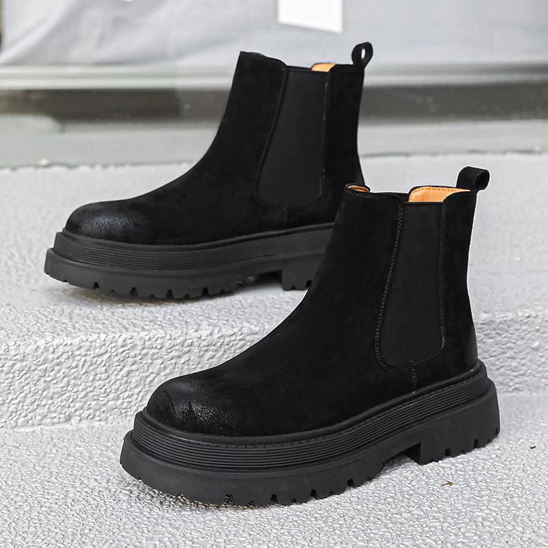 

New Unisex Couple Style Platform Boots with British Style Leather Shoes Casual Business Shoes for Men Trend Dress Designer Boots 36 чёрный