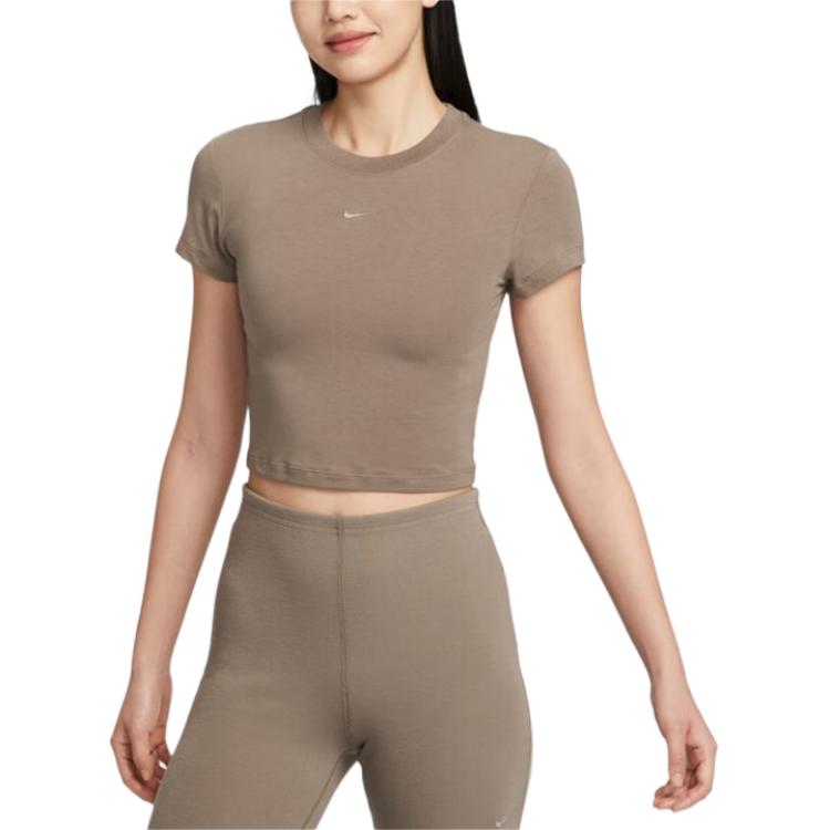 Nike Sportswear AS W NSW NK CHLL KNT CRP Chill Knit Fashion Breathable Short Sleeve Regular T-Shirt Women Tops Brown HF9539233